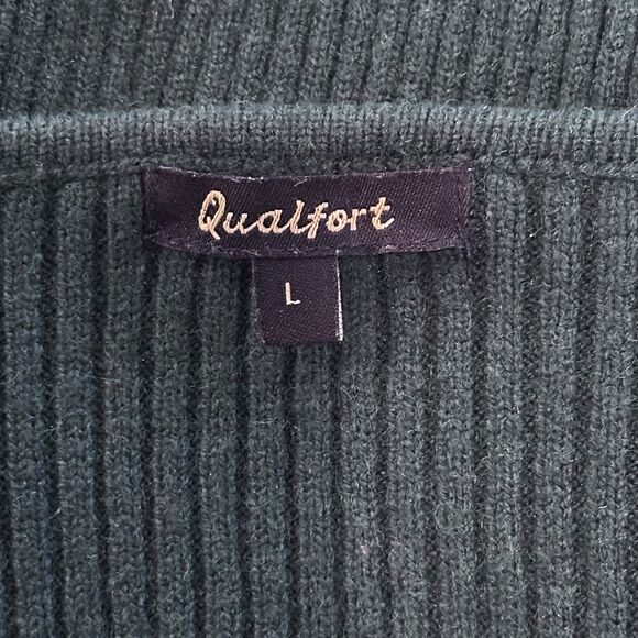 Qualfort Wrap Cardigan Knit Sweater Womens L Green Balletcore Warm Soft Cozy - Picture 6 of 8